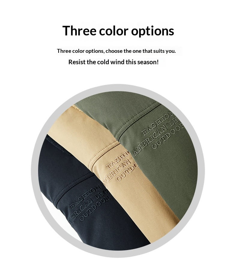 Veste boutonnée en matelassé à empiècements pour homme en velours côtelé doublée en polaire de laine d’agneau en vert olive, beige et noir, isolée, avec broderie « fashion american » en extérieur, réalisée dans un fil contrastant.