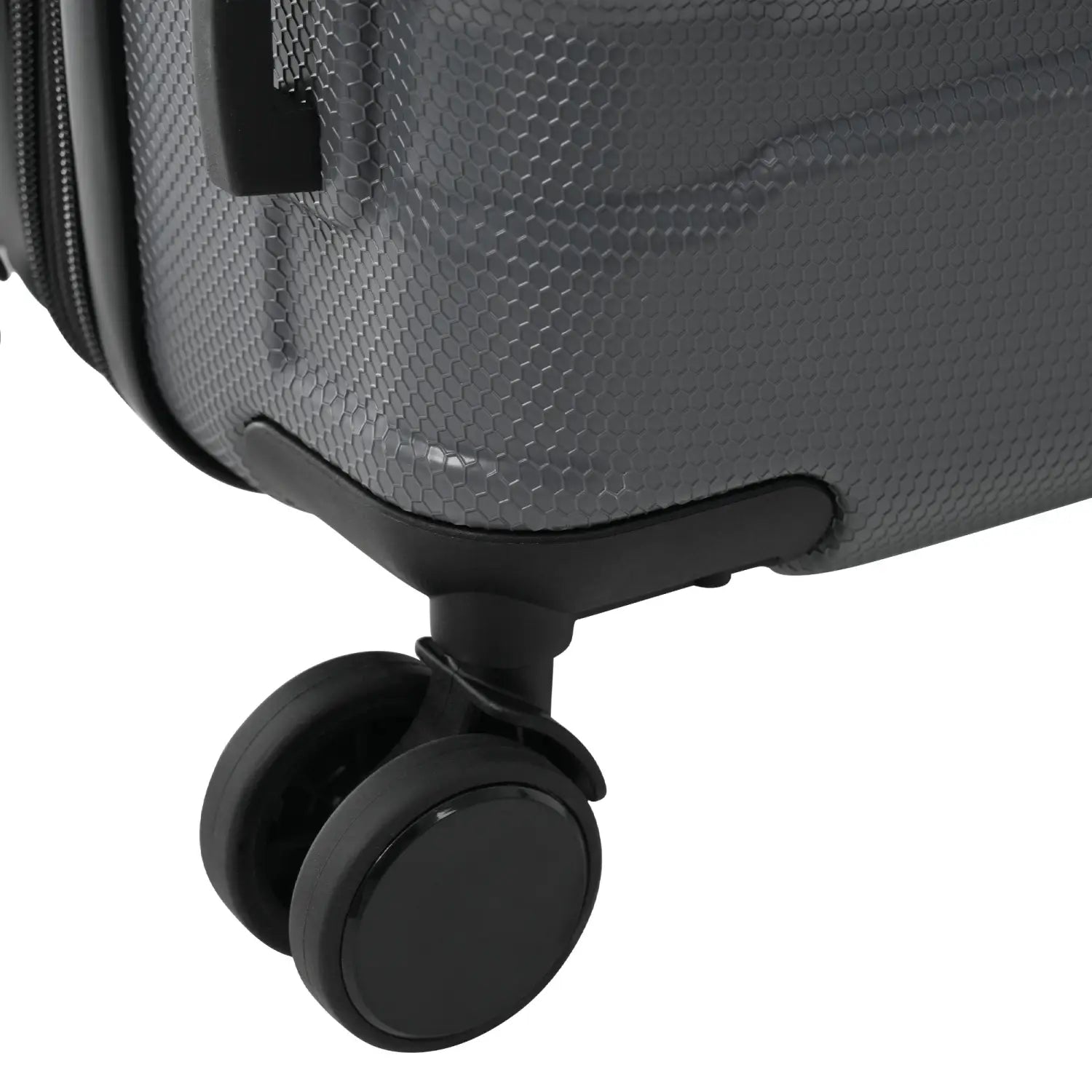 Gray 24 inch expandable hardshell checked luggage with a textured honeycomb pattern surface and black spinner wheels featuring a TSA lock.
