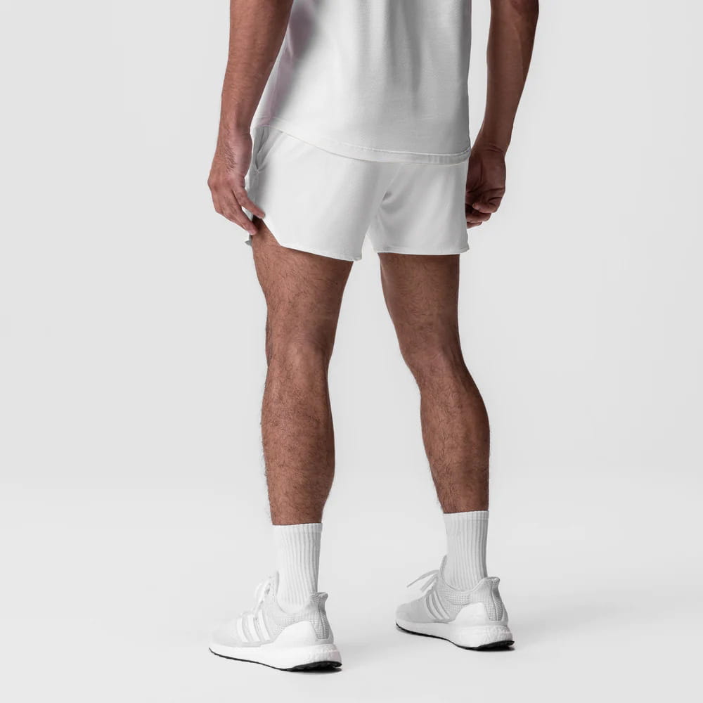 Men quick dry athletic sports shorts in white with a clean minimalist design and subtle side seam detailing.