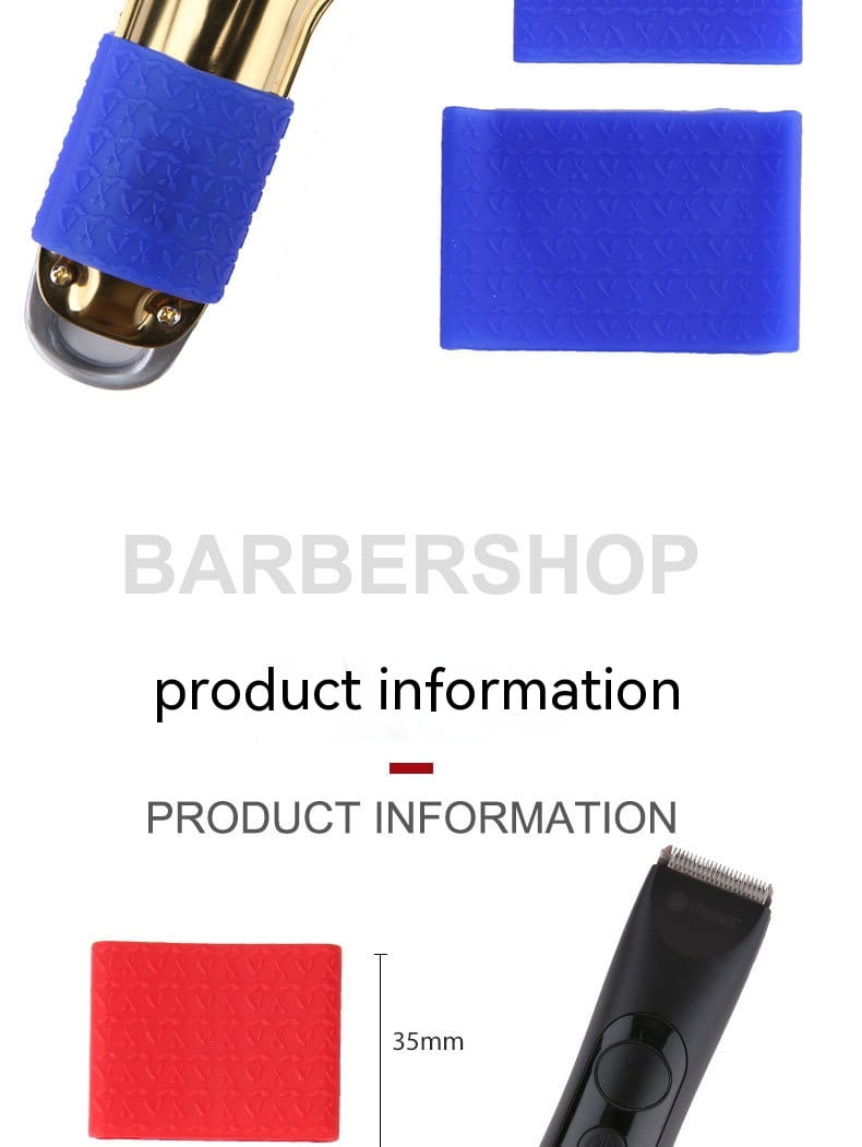 Blue anti-slip silicone hair clipper grip ring shown from the back side designed for electric clippers.