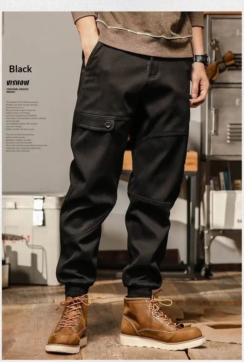 Pantalons cargo pour hommes à coupe ample, style décontracté et vêtement de travail, en noir, avec plusieurs poches et une coupe décontractée pour le confort et l’utilité