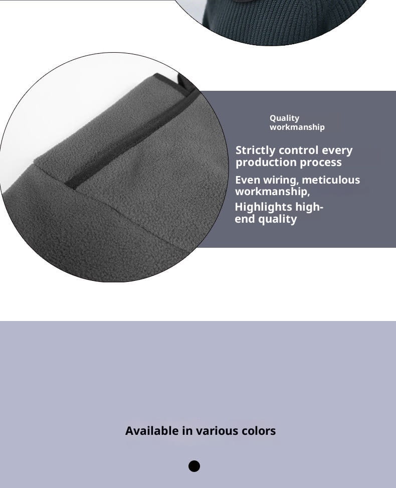 dark gray fleece-lined pocket with subtle ribbed texture and reinforced stitching on a fleece balaclava winter hat scarf set