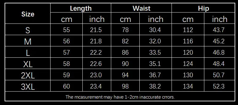 Guide des tailles pour les shorts d’été à cordon de serrage en lin bambou côtelé pour hommes, affichant des mesures en centimètres et en pouces pour les tailles S à 3XL.