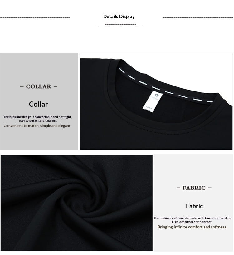 Camiseta de manga larga y cuello redondo tipo crew sólida en color negro, confeccionada con una tela suave de alta densidad, con esmerada elaboración.