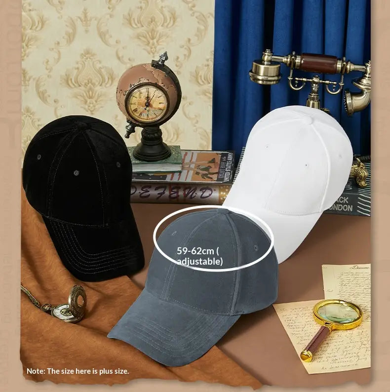 Gray men suede baseball cap with adjustable fit and stitched panel design thickened for winter use.
