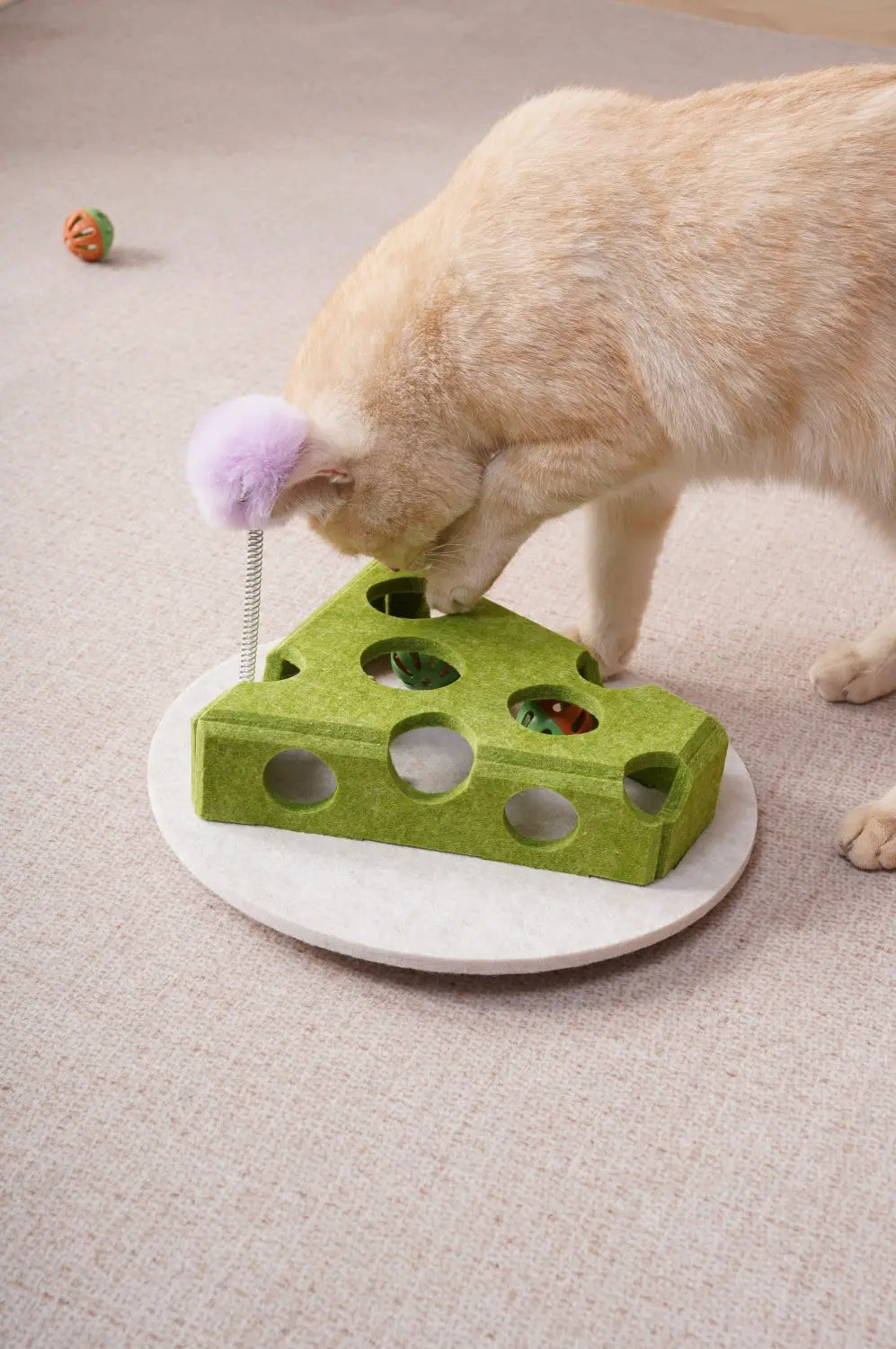 Cat Puzzle Toy with Spring Wand and Suction Cup Base
