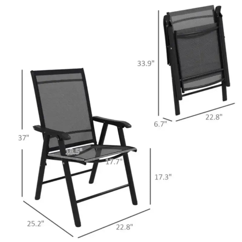 Chaise de patio pliante noire avec dossier et assise en maille et cadre métallique durable, pour un lot de 4 chaises de patio pliantes, assise en maille.