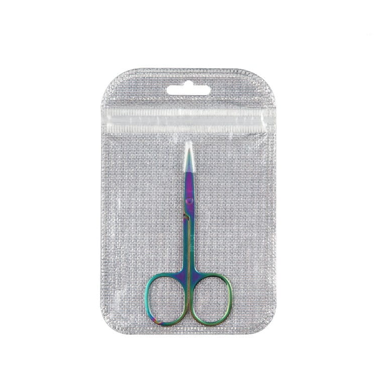 Ciseaux irisés en acier inoxydable pour taille-brow sourcils en forme de papillon, avec un design moderne et épuré.