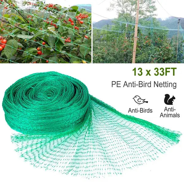 Red anti-aves de polietileno (PE) de uso pesado, verde, de 13 por 33 pies, diseñada para la protección del jardín.
