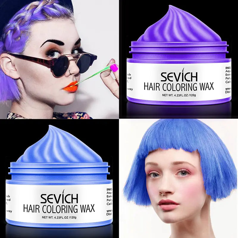 Violette und blaue Sevich-Haarfärbewachs-Behälter mit einer marmorierten cremigen Textur an der Oberfläche für das Produkt Einweg-Sofortfärbemittel Mud 100 g