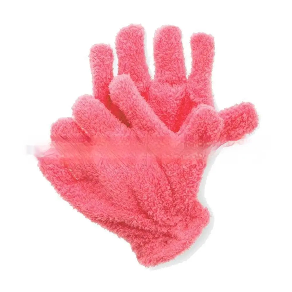plush coral fleece bath dust gloves in pink featuring soft, absorbent material designed for gentle cleaning and dusting.