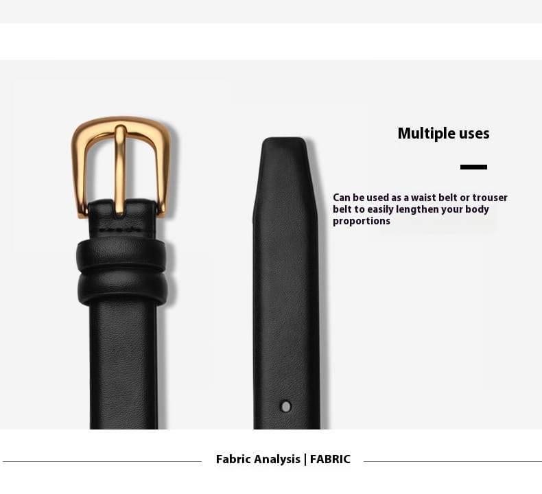 Cinturón reversible de cuero genuino negro para mujer con una hebilla en tono dorado en negro.