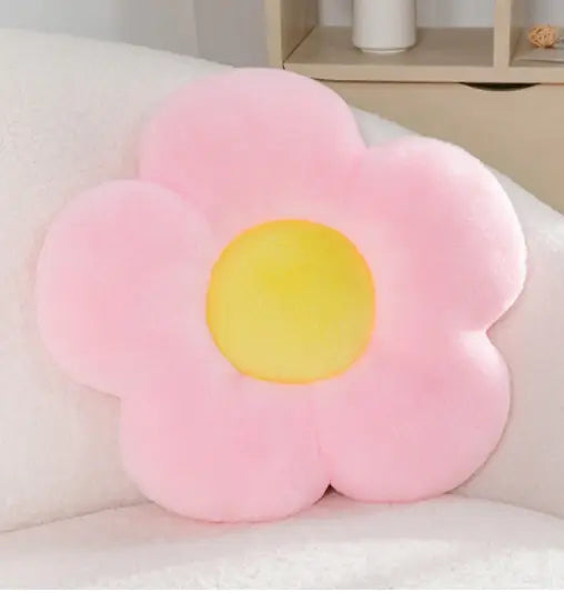 Oreiller de taille en peluche à fleurs en forme de rose, avec un centre jaune vif, en tissu souple, mesurant 45 cm, idéal comme coussin tournesol.