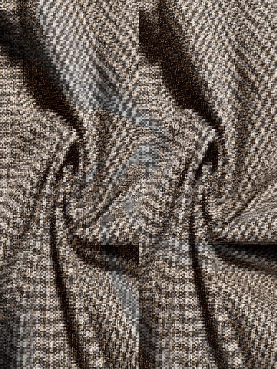 houndstooth coat relaxed fit double breasted jacket made of textured herringbone-patterned wool blend fabric in shades of gray and black.