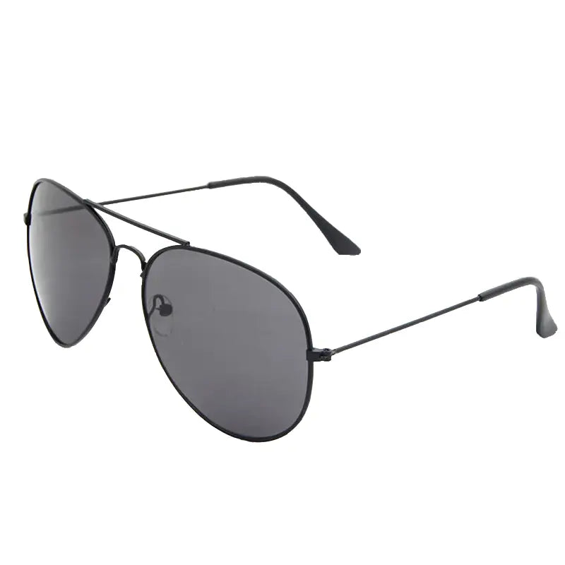 Classic unisex metal aviator sunglasses with uv protection featuring black frames dark gray lenses and a sleek metal frame.