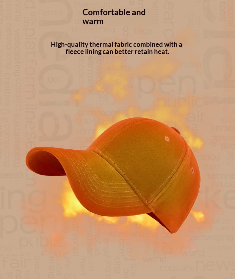 A vibrant orange men suede baseball cap made of high-quality thermal fabric with fleece lining designed as a thickened winter hat for warmth.