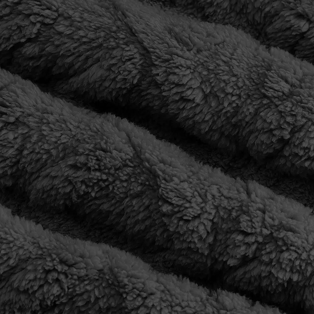 Men’s textured fleece lined knit hoodie featuring dark gray plush fleece fabric with a soft textured surface.