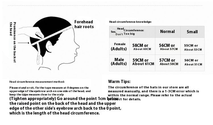 head circumference measurement guide for new york force embroidered baseball cap featuring illustrated instructions and sizing charts in black text on a white background.
