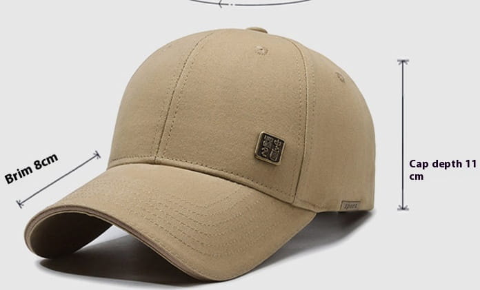 Beige men outdoor baseball cap with a small square logo patch on the front designed for sun protection.