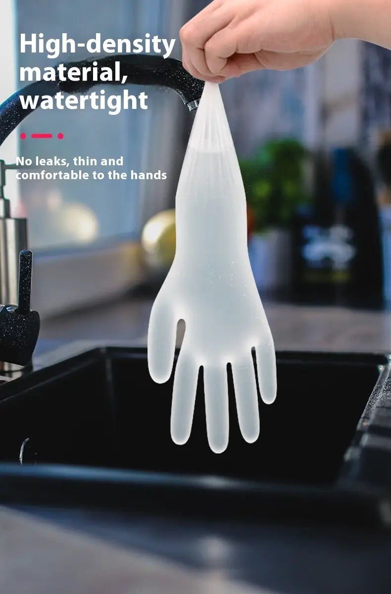 Transparent high-density plastic disposable pvc and nitrile kitchen glove with a sleek minimalist design for food handling and cleaning tasks.
