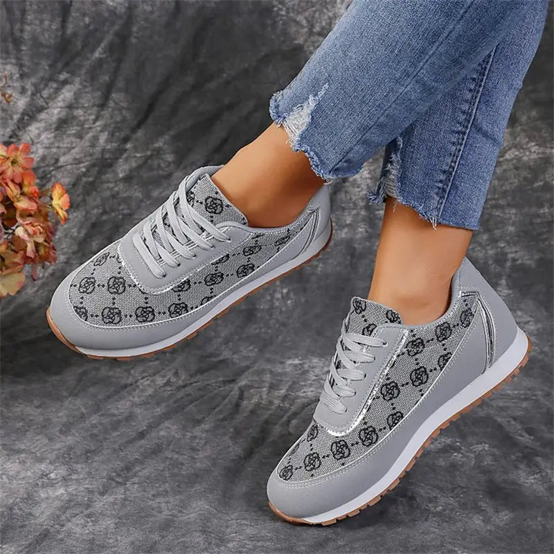 Floral Lace Up Lightweight Breathable Fashion Sneakers