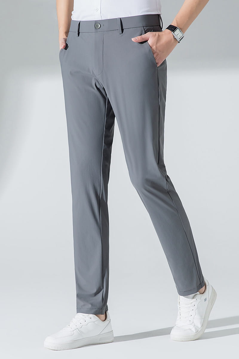 gray slim-fit men plus size stretch casual trousers with a sleek modern design and subtle side seam detailing