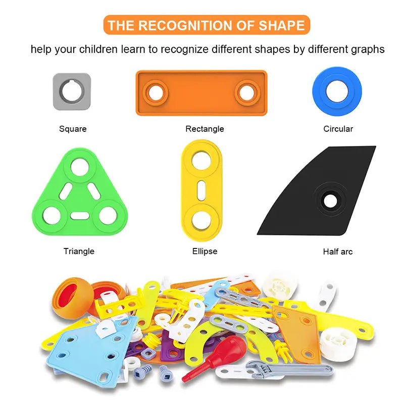 Colorful plastic shape recognition building blocks set for engineering vehicle robot 10 in 1 building block set designed for creative construction and learning.