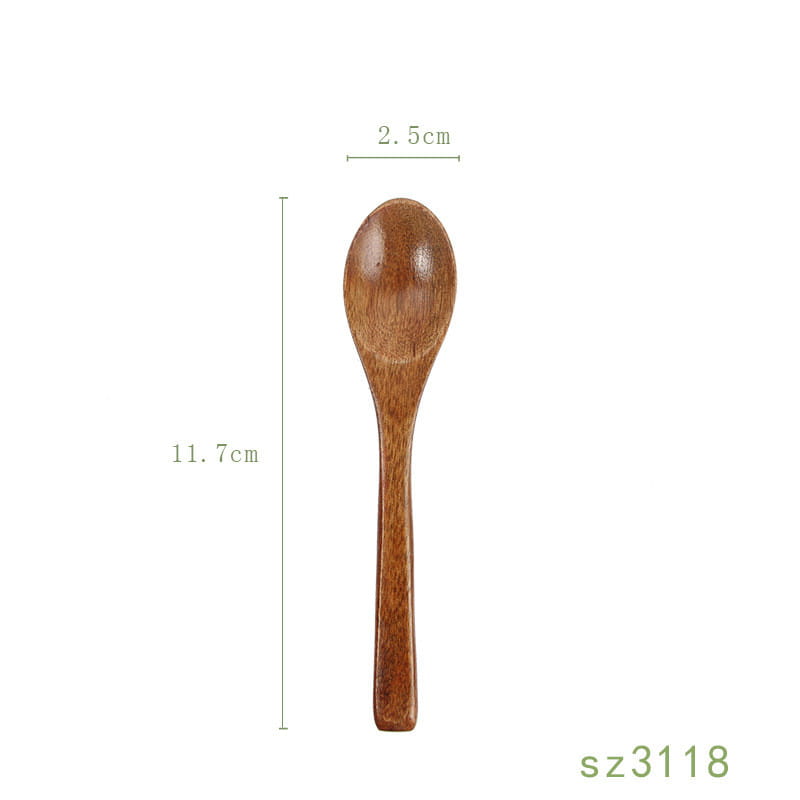 Japanese wooden honey spoon handcrafted from smooth medium-brown hemu wood with a natural grain pattern and rounded bowl.