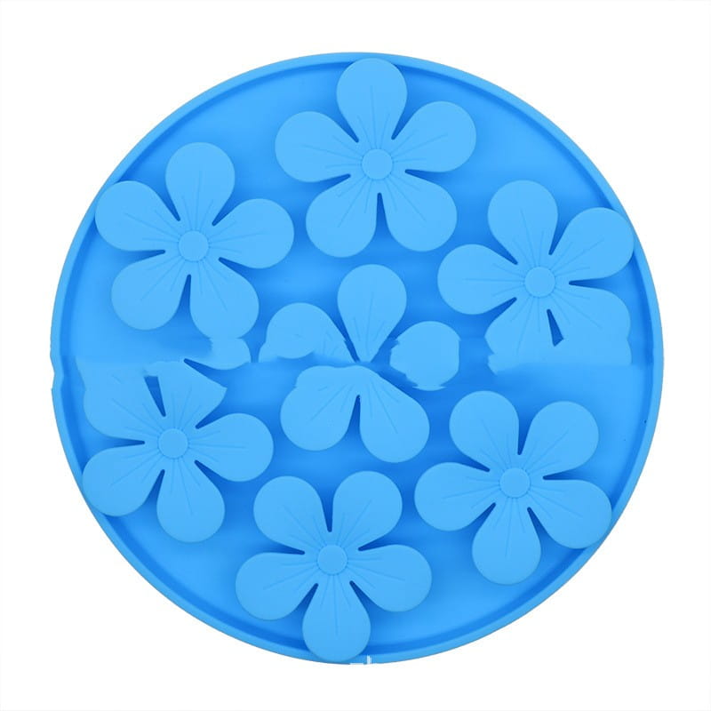 Moule en silicone bleu en forme de fleur, avec plusieurs motifs de pétales, pour le tapis à lécher en silicone pour animal et l’ensemble d’aliments pour mangeoire lente.