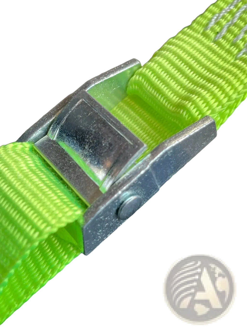 Bright green woven cab lok motorhome seat strap with silver-toned metal ratchet buckle for Fiat Ducato Boxer Relay