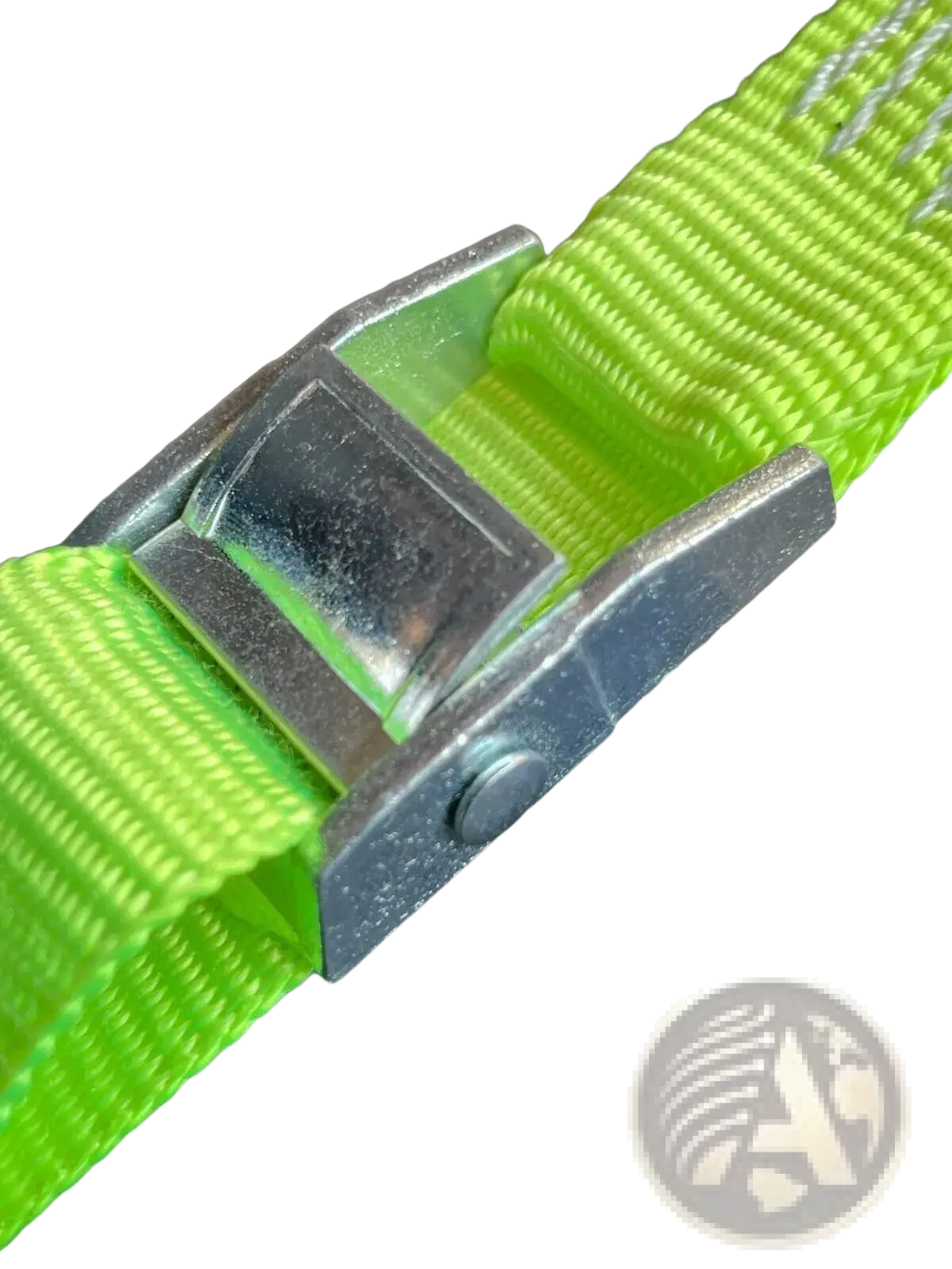 Bright green woven cab lok motorhome seat strap with silver-toned metal ratchet buckle for Fiat Ducato Boxer Relay