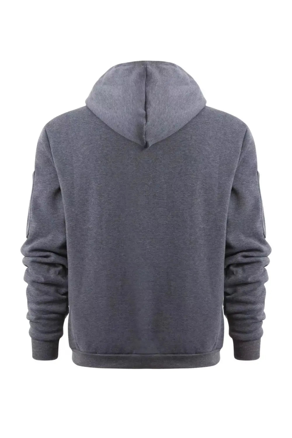 Sudadera deportiva con cierre para hombre en tallas grandes en algodón jaspeado gris oscuro, con puños y bajo acanalados, y capucha con líneas de costura visibles.