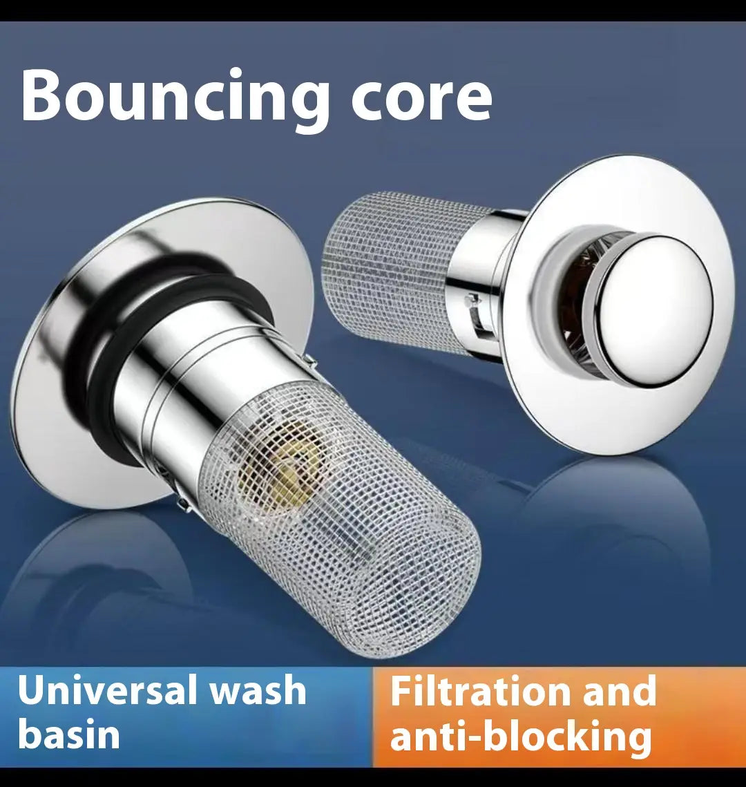 Chrome-finished universal wash basin drain filter sus304 made of stainless steel with mesh filter and rubber gasket for secure basin installation.