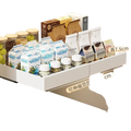 White pull-out cabinet organizer tray with adjustable width and smooth sliding mechanism for kitchen storage