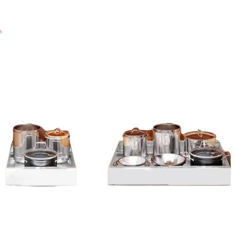 White stretchable cabinet organizer with large capacity pulls out from 12.5 to 20.5 inches for pots and jars storage
