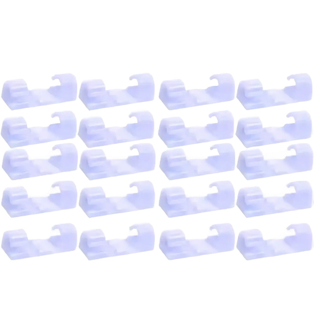 Set of 20 translucent white plastic cable clips from a 60-piece cable clips organizer set for cable management