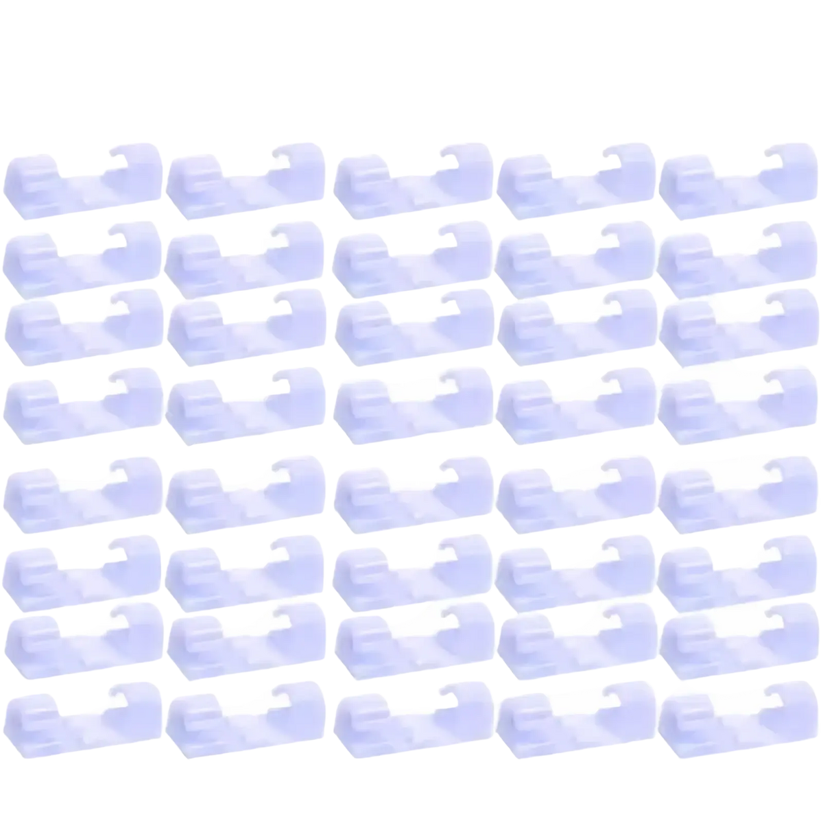 Set of 40 translucent white plastic cable clips organizer with curved hook design for cable management