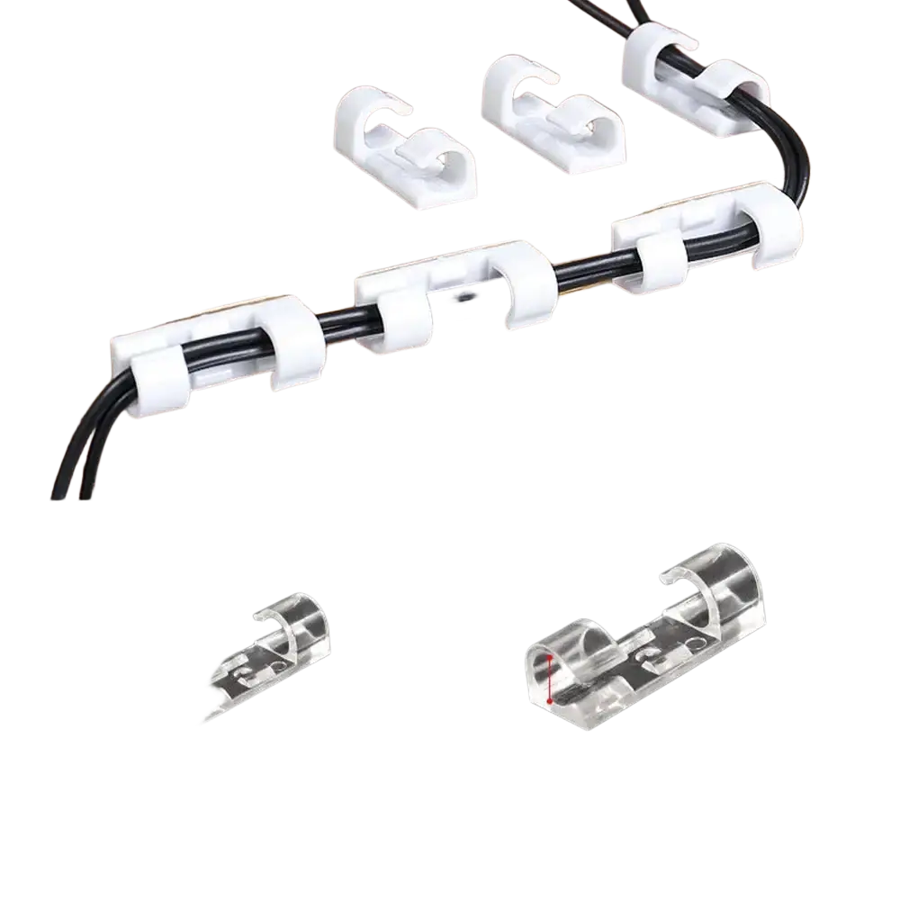 White plastic cable clips organizer 60-piece set with hook-and-clamp design in small and big sizes for cable management