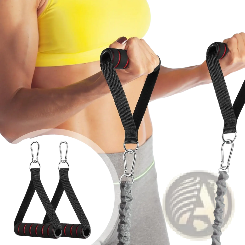 Black resistance band with red accents and textured grip handles for cable machine exercise handles replacement attachments