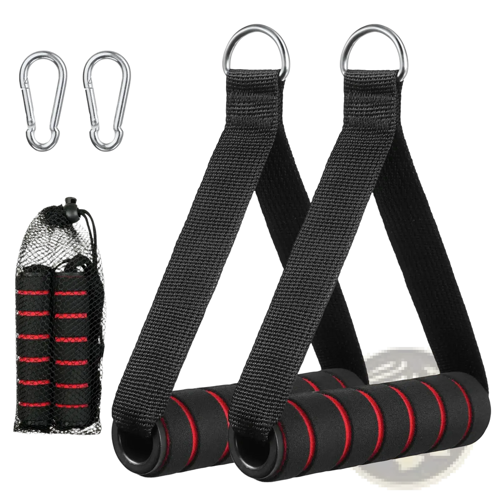 Cable machine exercise handles replacement attachments in black and red with textured grip surfaces for resistance bands