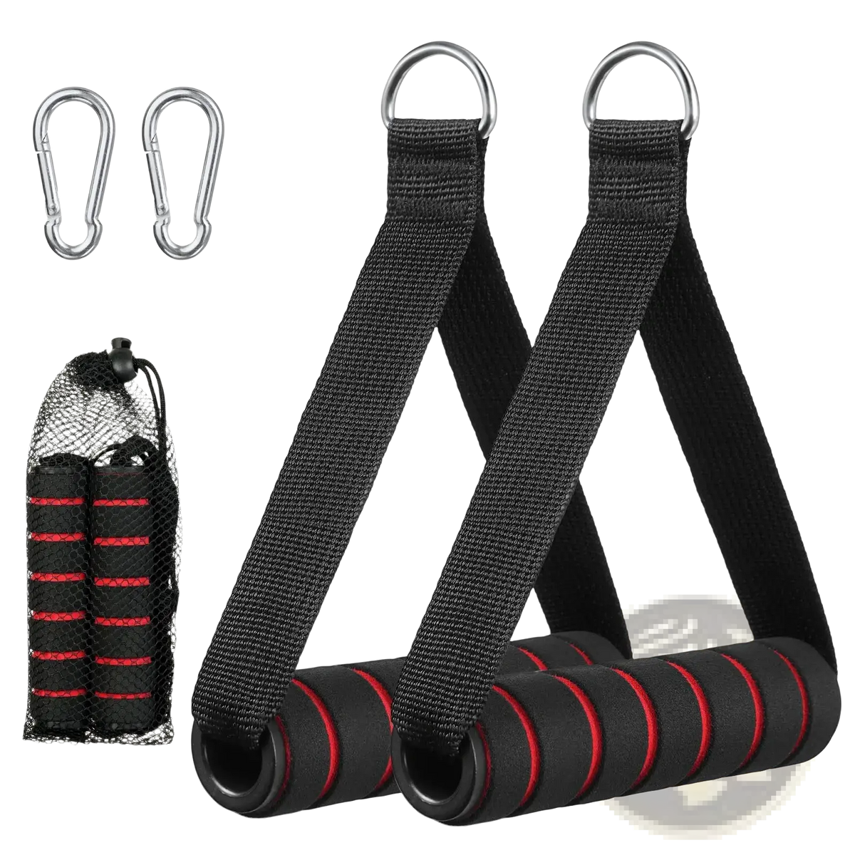 Cable machine exercise handles replacement attachments in black and red with textured grip surfaces for resistance bands