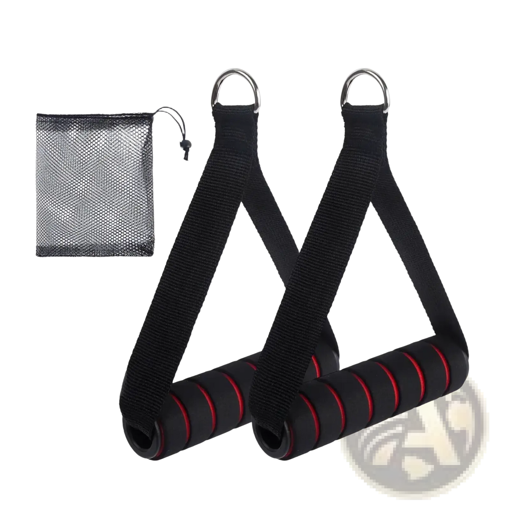 Cable machine exercise handles replacement attachments with black and red resistance band handles and textured grips