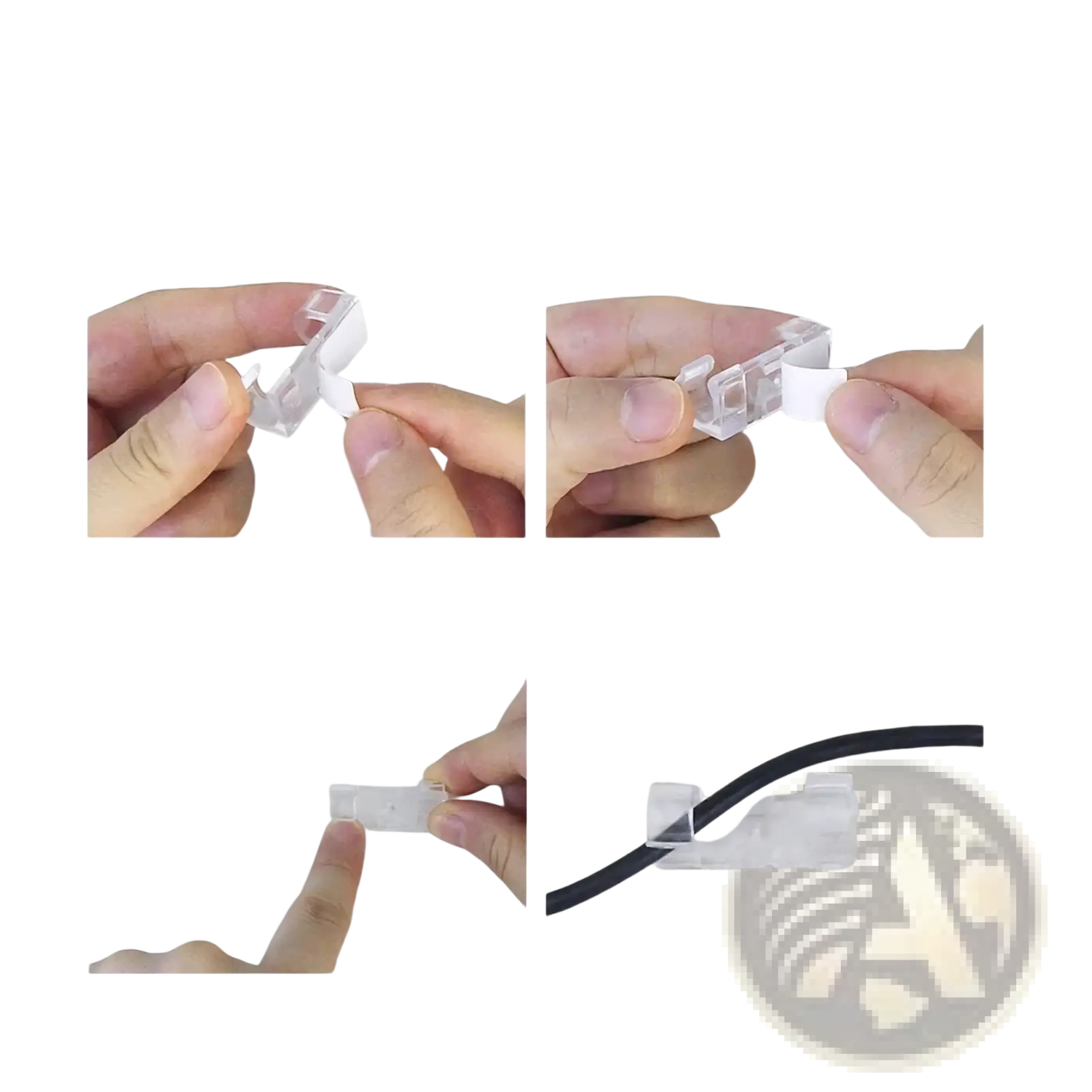 Clear plastic cable organizer clip with simple functional design for desktop cord management and organization