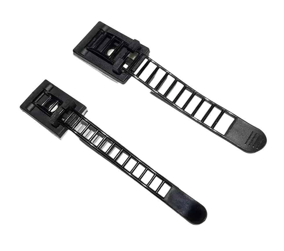 Black plastic cable ties in small and large sizes for cable tie mount adjustable clips and self adhesive wire organizer