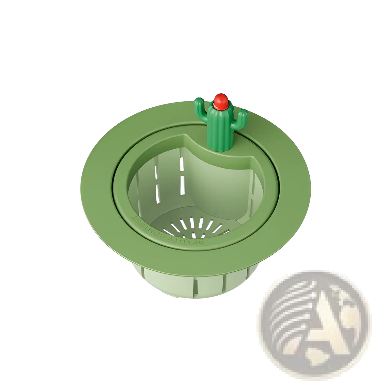 Green plastic cactus-themed sink drain strainer basket filter net with red top for kitchen sink drainage