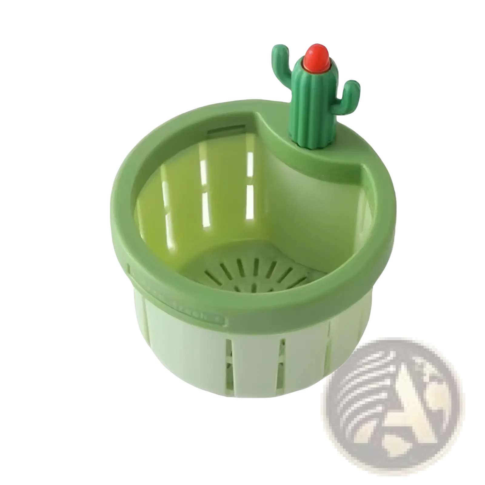 Green plastic cactus-themed mop bucket with red-topped cactus figurine rim for cactus sink drain strainer basket filter net