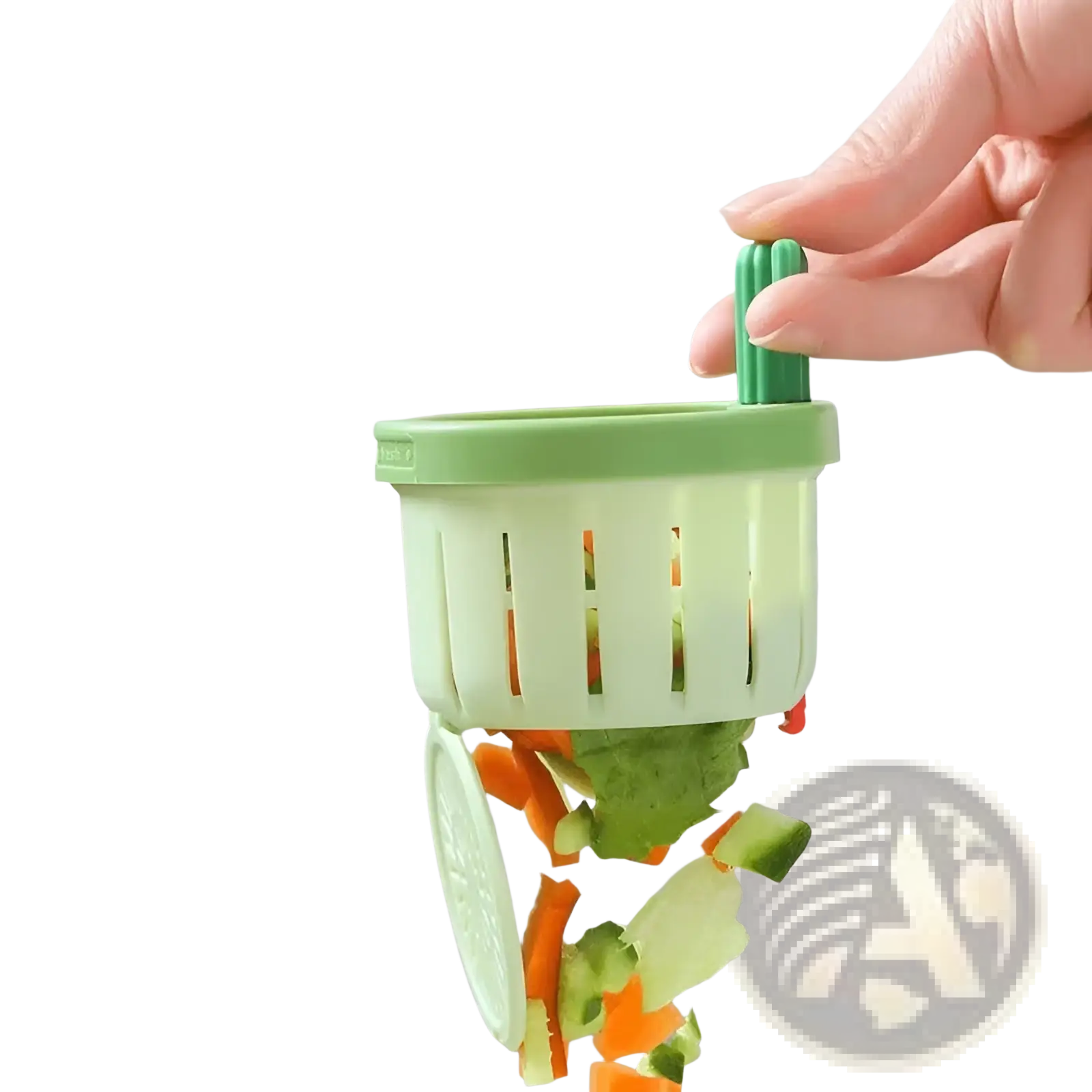 Light green plastic cactus sink drain strainer basket filter net with matching lid and handle for hands-free use