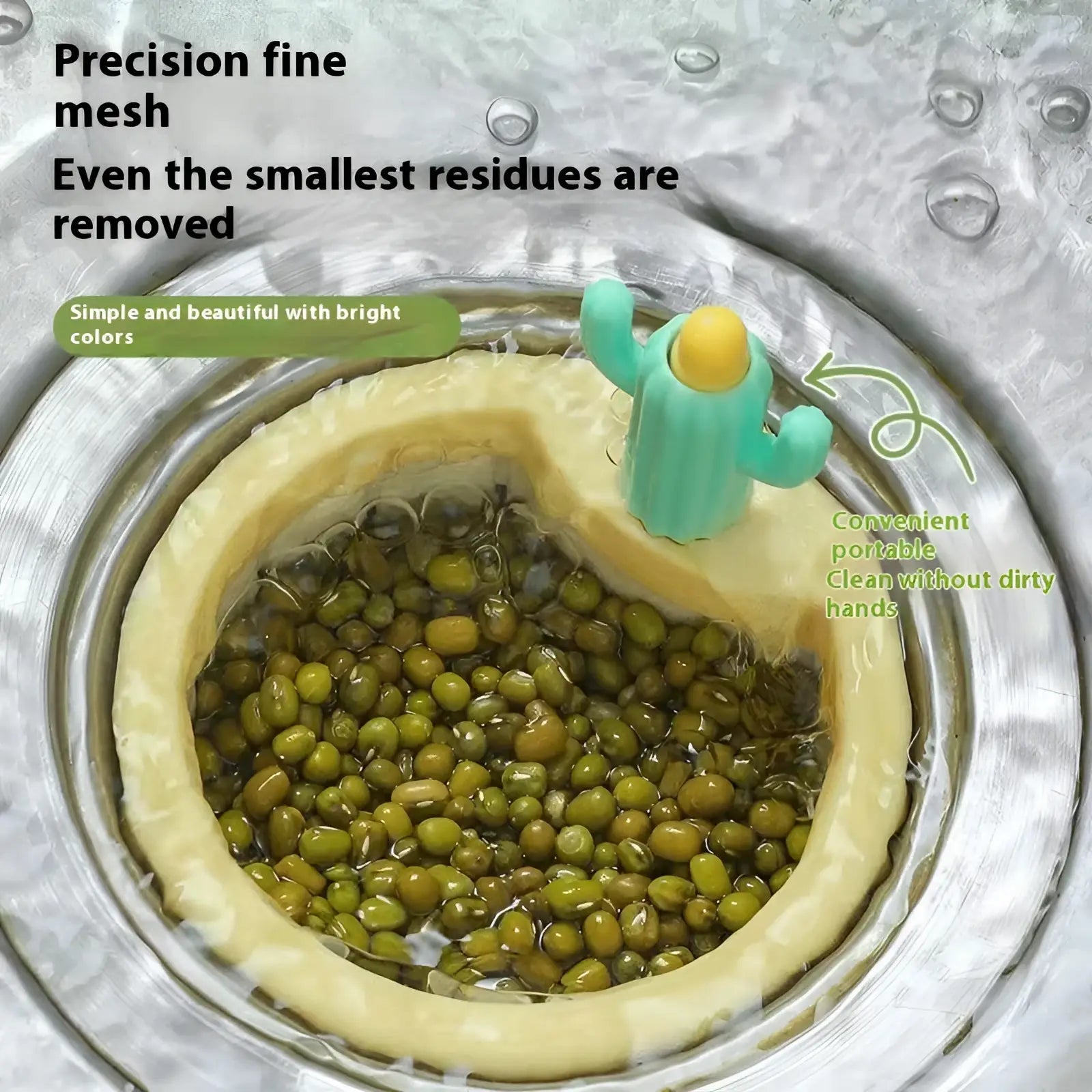 Teal and yellow cactus sink drain strainer basket filter net with flexible silicone body for effective drainage