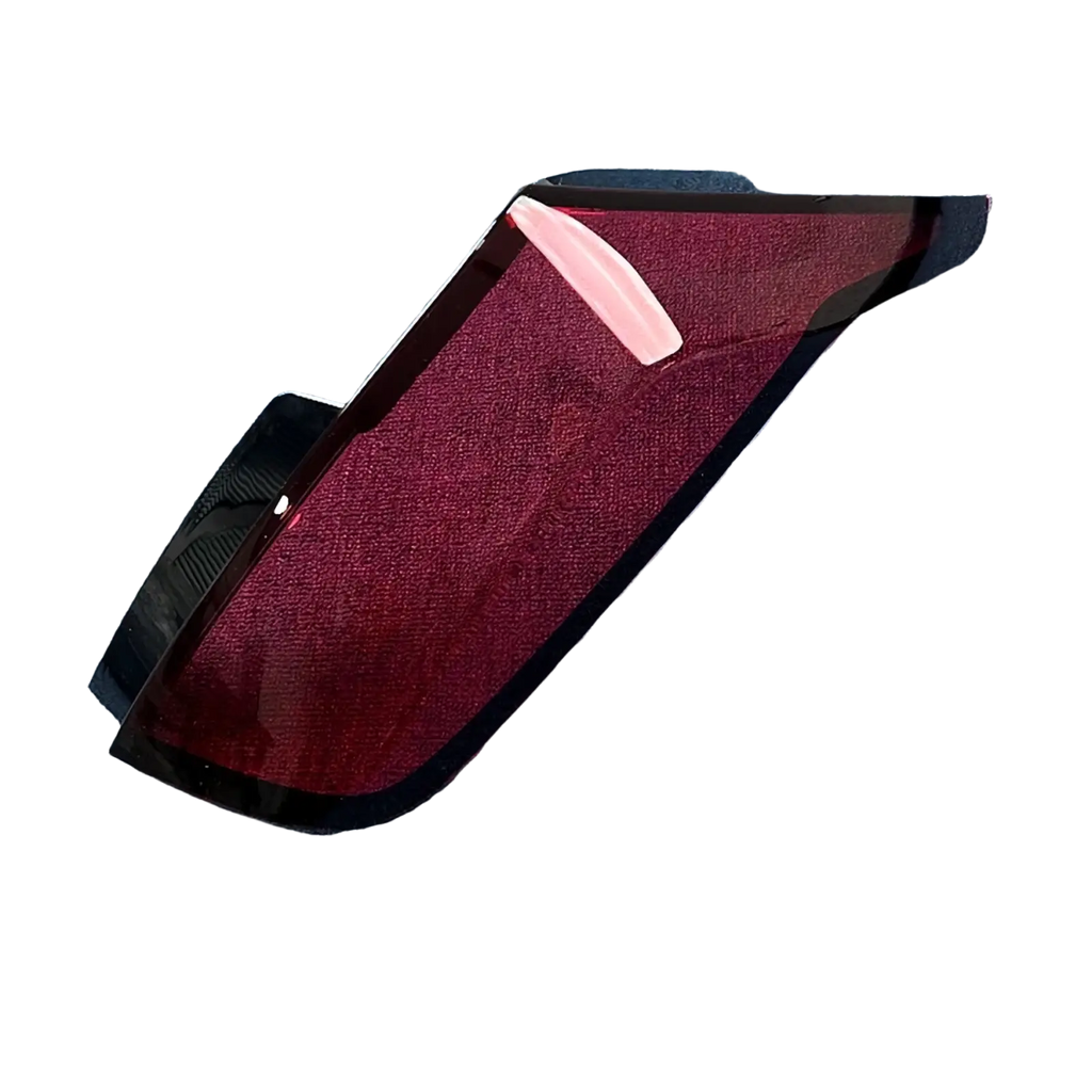 Cadillac CT6 rear taillight cover 2019-2022 showing glossy red car side mirror cover with black trim and pink reflection