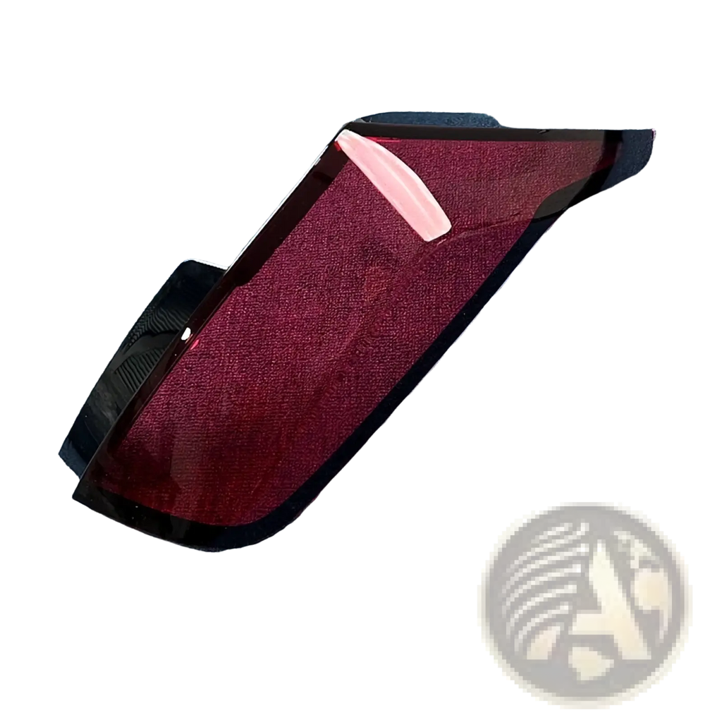 Cadillac CT6 rear taillight cover 2019-2022 showing glossy red car side mirror cover with black trim and pink reflection
